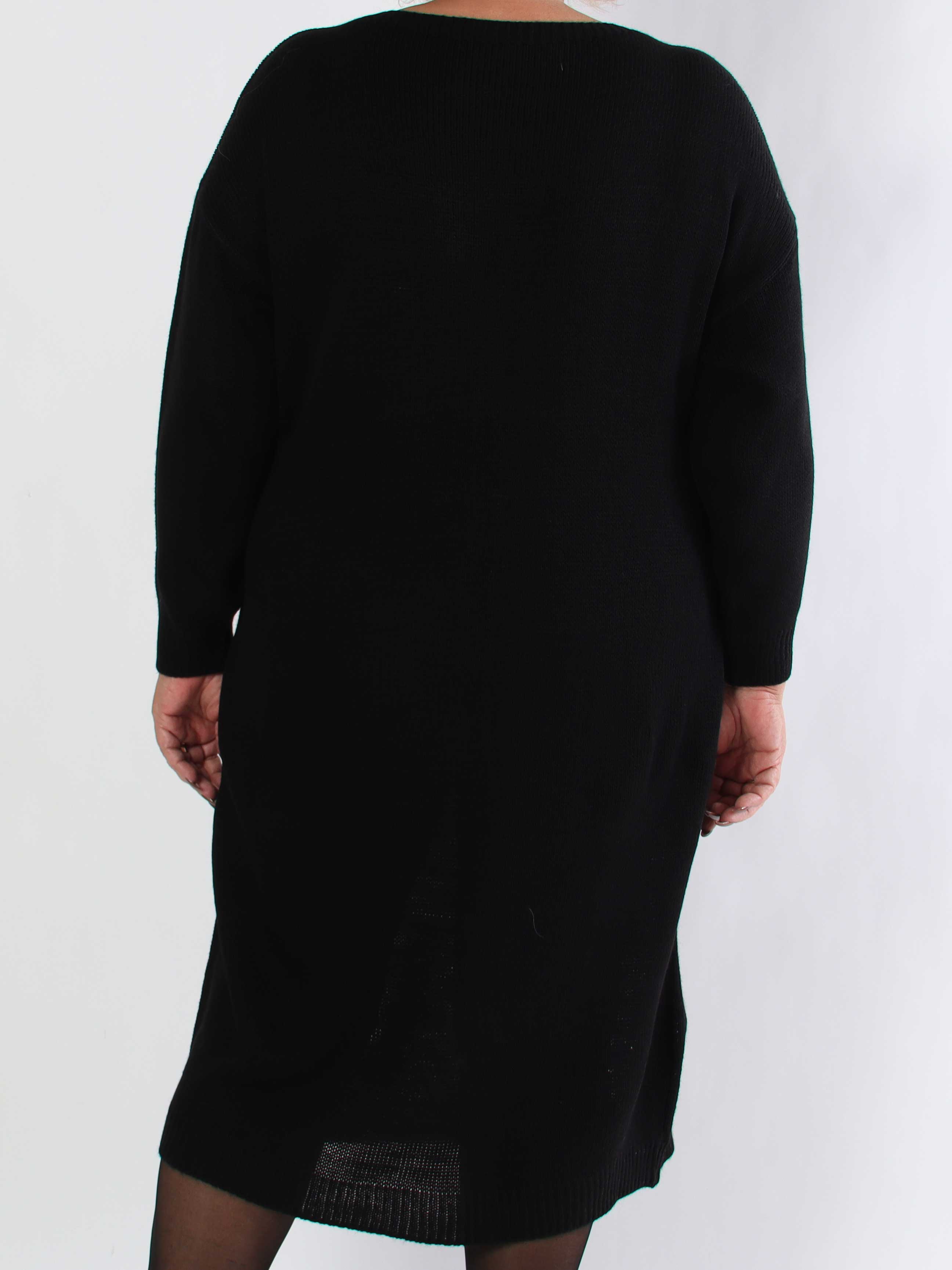 Merry Long - Plus size julestrikkjole med guld skrift